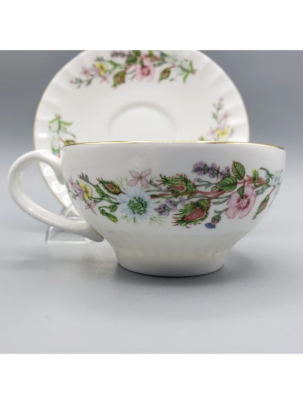 Vintage Aynsley Teacup & Saucer Pink Dianthus Carnation Fine Bone China England